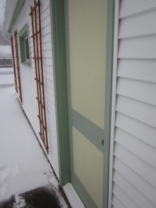 I painted the panels on the flat side garage door with ScotchBlue tape, and they are SHARP. This picture is not super-sharp because I ran out there to take this picture in a semi-blizzard. I love Minnesota in springtime.