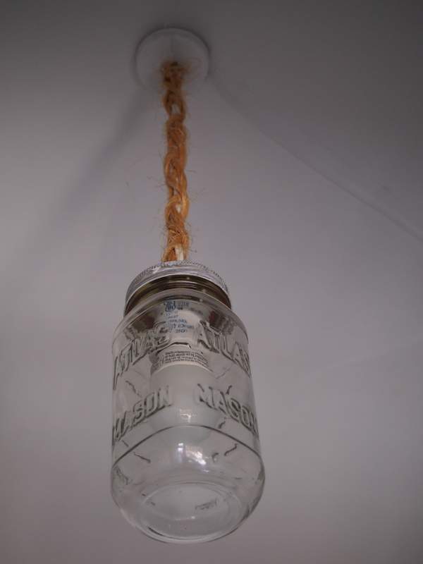 Alcove light fixture made from a mason jar.