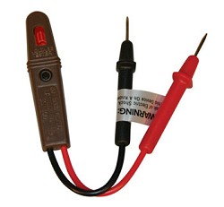 Line voltage tester with light -- make sure the light is working first! (via)